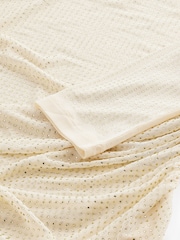 Champagne Gold Slash Neck Embellished Sparkle Long Sleeve Top - Image 7 of 8