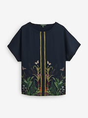 Navy Border Print Kew Collection Short Sleeve Top - Image 5 of 7