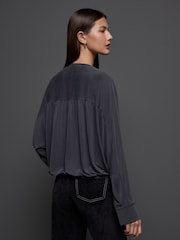 Grey Charcoal Long Sleeve V-Neck Bubblehem Blouse - Image 3 of 8