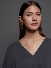Grey Charcoal Long Sleeve V-Neck Bubblehem Blouse - Image 5 of 8