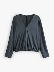 Grey Charcoal Long Sleeve V-Neck Bubblehem Blouse - Image 6 of 8
