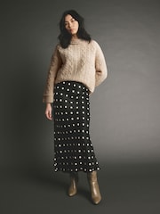 Polka Dot Printed Satin Midi Skirt - Image 1 of 5