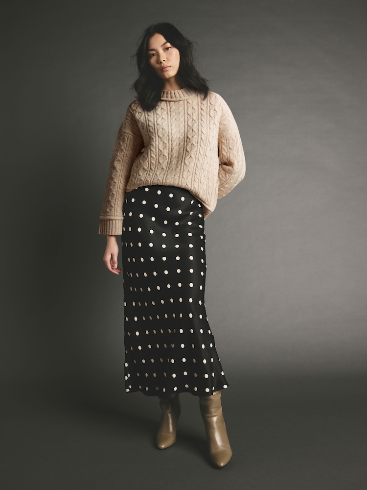 Polka Dot Printed Satin Midi Skirt - Image 1 of 5