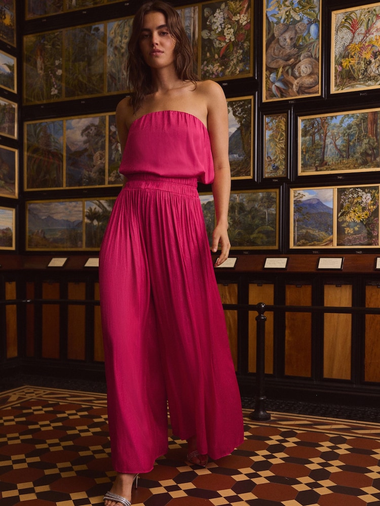 Pink Glossy Satin Wide Trousers - Image 1 of 7