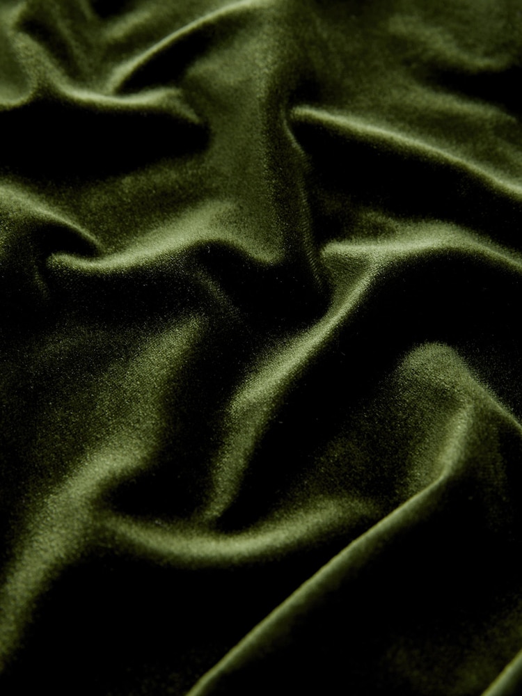 Olive Green Rochelle Velvet Lace Trim Cami Midi Dress - Image 8 of 8