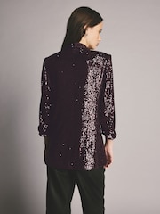Burgundy Red Sequin Ruched Sleeve Blazer - Image 3 of 4