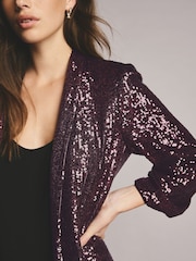 Burgundy Red Sequin Ruched Sleeve Blazer - Image 4 of 4