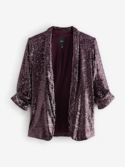 Burgundy Red Sequin Ruched Sleeve Blazer - Image 5 of 7