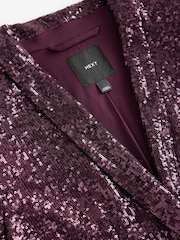 Burgundy Red Sequin Ruched Sleeve Blazer - Image 7 of 7