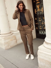 Khaki Green Tailored Straight Trousers With Wool - Image 1 of 4