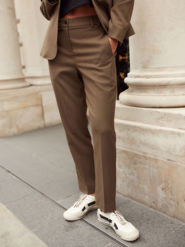 Khaki Green Tailored Straight Trousers With Wool - Image 2 of 4