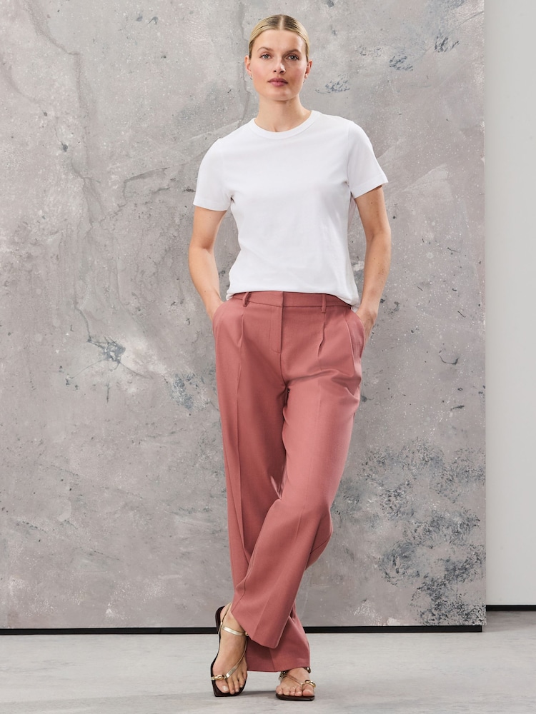 Pink Tailored Straight Trousers With Wool - Image 1 of 7