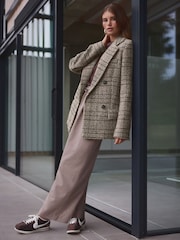 Neutral Premium Check Double Breasted Blazer With Wool - Image 2 of 9