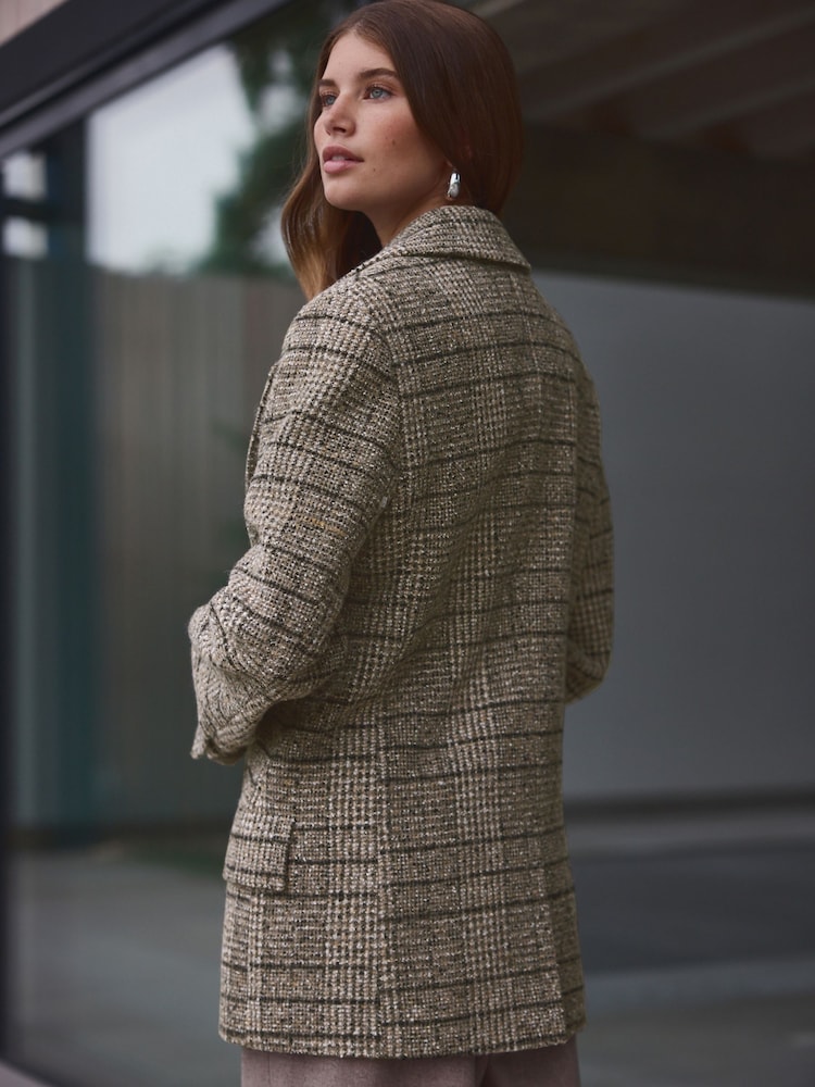 Neutral Premium Check Double Breasted Blazer With Wool - Image 3 of 9