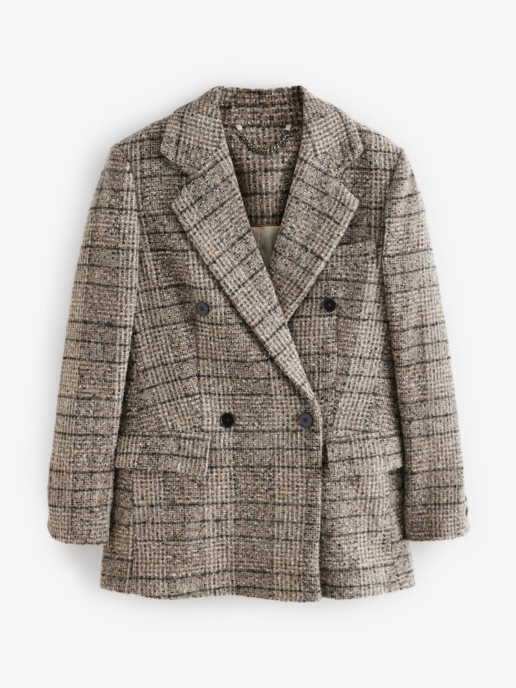 Neutral Premium Check Double Breasted Blazer With Wool - Image 5 of 9