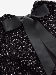 Black Long Sleeve Sequin Bow Back Midi Dress - Image 6 of 7