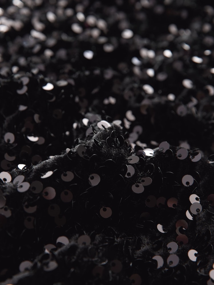 Black Long Sleeve Sequin Bow Back Midi Dress - Image 7 of 7