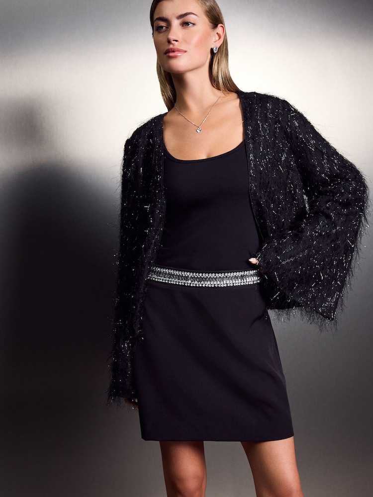 Black Sparkle Rhinestone Embellished Mini Skirt - Image 2 of 8