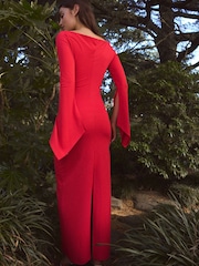 Red Bardot Long Sleeve Ruched Maxi Dress - Image 3 of 7