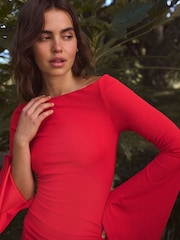 Red Bardot Long Sleeve Ruched Maxi Dress - Image 4 of 7