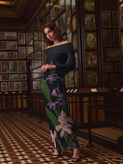 Black/Purple Floral Kew Collection Mesh Bardot Maxi Dress - Image 2 of 7