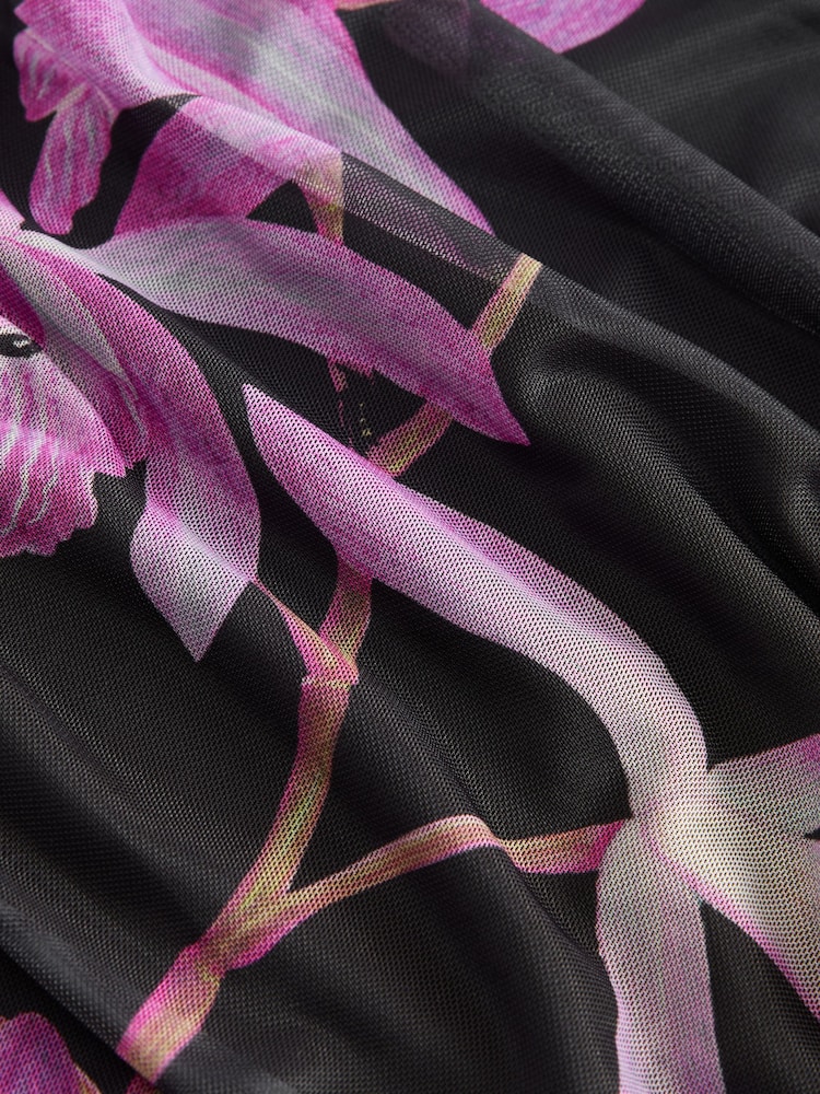Black/Purple Floral Kew Collection Mesh Bardot Maxi Dress - Image 6 of 7