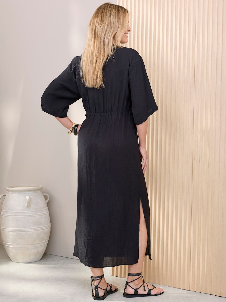 Cotton Traders Black Kimono Maxi Dress - Image 2 of 4 Cotton Traders Black Kimono Maxi Dress - Image 2 of 4