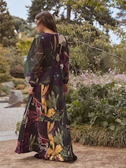 Черный с цветочным узором - Платье макси с длинными рукавами Kew Collection - Image 3 of 5