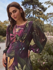 Черный с цветочным узором - Платье макси с длинными рукавами Kew Collection - Image 4 of 5