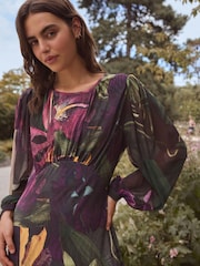 Черный с цветочным узором - Платье макси с длинными рукавами Kew Collection - Image 5 of 5
