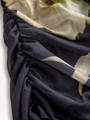 Kew Black Floral Placement Long Sleeve Ruched Side Mesh Top - Image 8 of 8