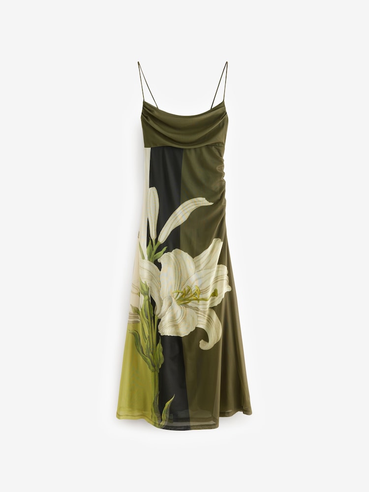Green Abstract Floral Kew Collection Mesh Floral Cami Slip Dress - Image 6 of 8
