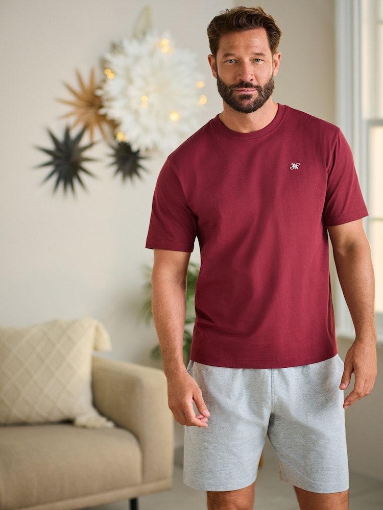 Berry Red/Grey Jersey Pyjamas Shorts Set - Image 1 of 11