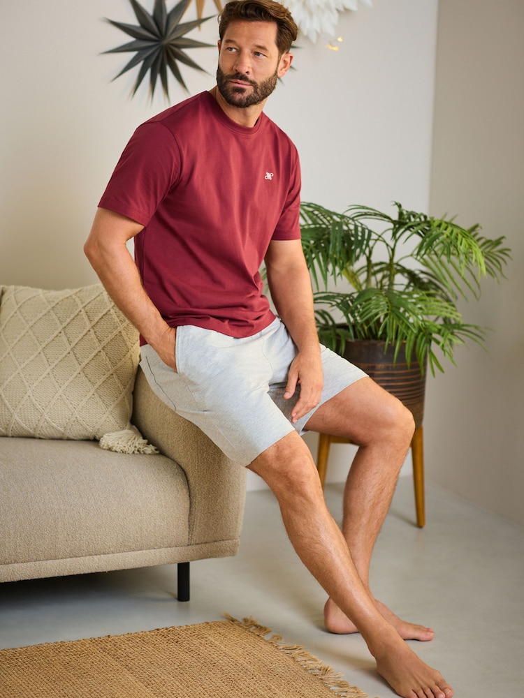 Berry Red/Grey Jersey Pyjamas Shorts Set - Image 2 of 11
