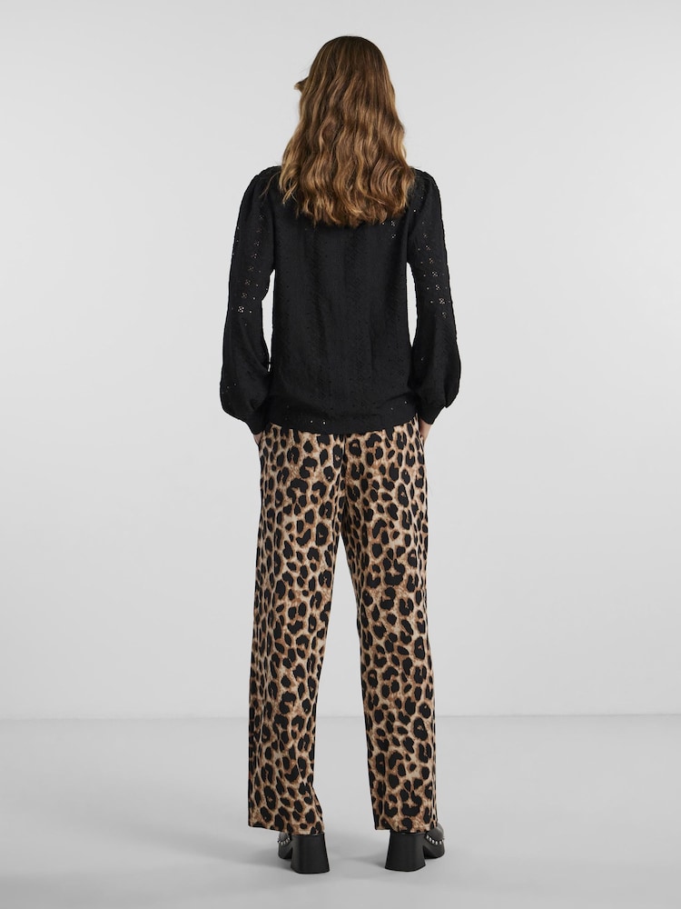 PIECES Black Leopard Print Trousers - Image 2 of 5