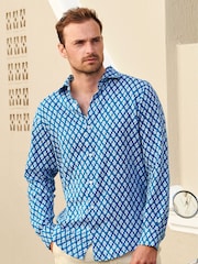 Aspiga Blue Mens Printed Linen Shirt - Image 1 of 5