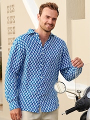 Aspiga Blue Mens Printed Linen Shirt - Image 2 of 5