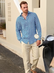 Aspiga Blue Mens Printed Linen Shirt - Image 3 of 5