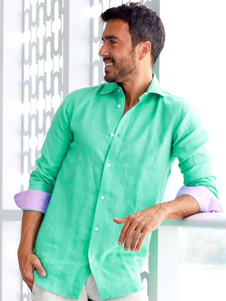 Aspiga Green Mens Premium 100% Linen Shirt - Image 2 of 3
