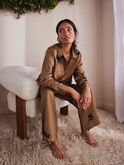 Olive Green Floral Embellished Long Sleeve Button Through Pyjamas - Image 2 of 7