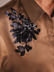 Olive Green Floral Embellished Long Sleeve Button Through Pyjamas - Image 6 of 7
