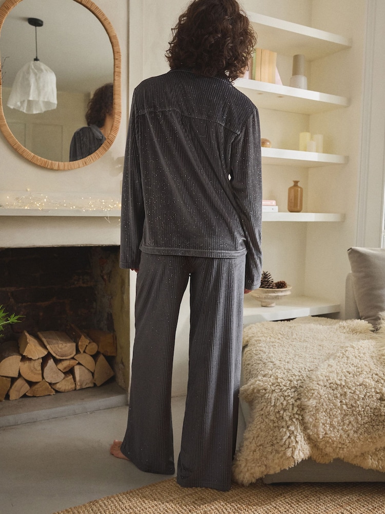 Grey Sparkle Velour Button Through Pyjamas - Image 2 of 6