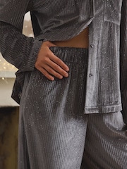 Grey Sparkle Velour Button Through Pyjamas - Image 6 of 6