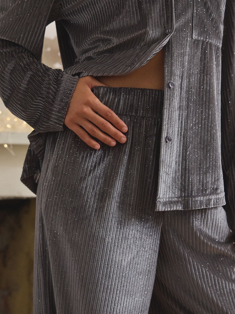 Grey Sparkle Velour Button Through Pyjamas - Image 6 of 6