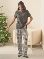 Charcoal Grey Gingham Heart 100% Cotton Short Sleeve Pyjamas - Image 1 of 6