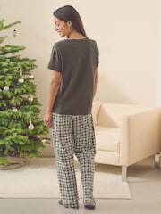 Charcoal Grey Gingham Heart 100% Cotton Short Sleeve Pyjamas - Image 2 of 6