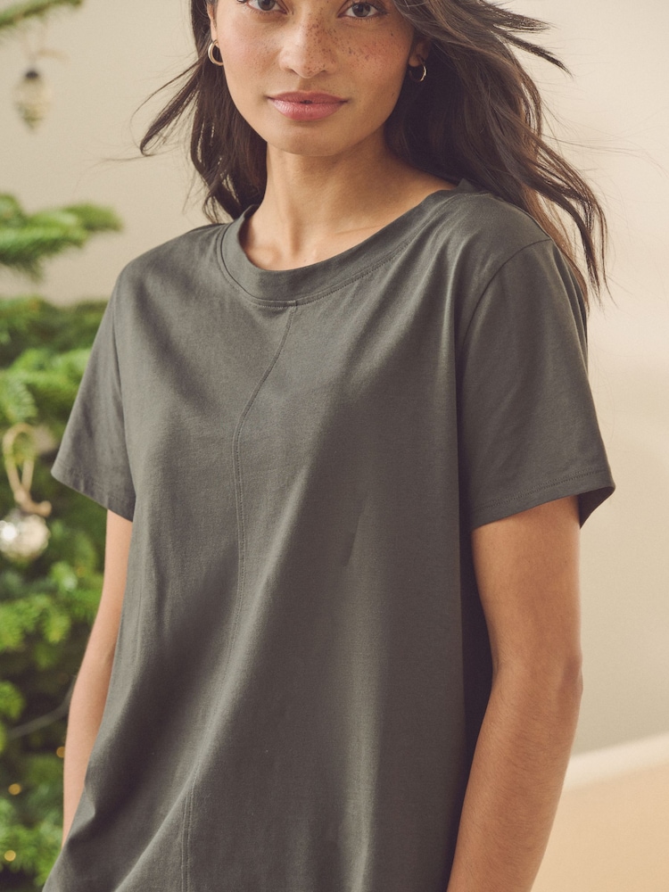 Charcoal Grey Gingham Heart 100% Cotton Short Sleeve Pyjamas - Image 4 of 6