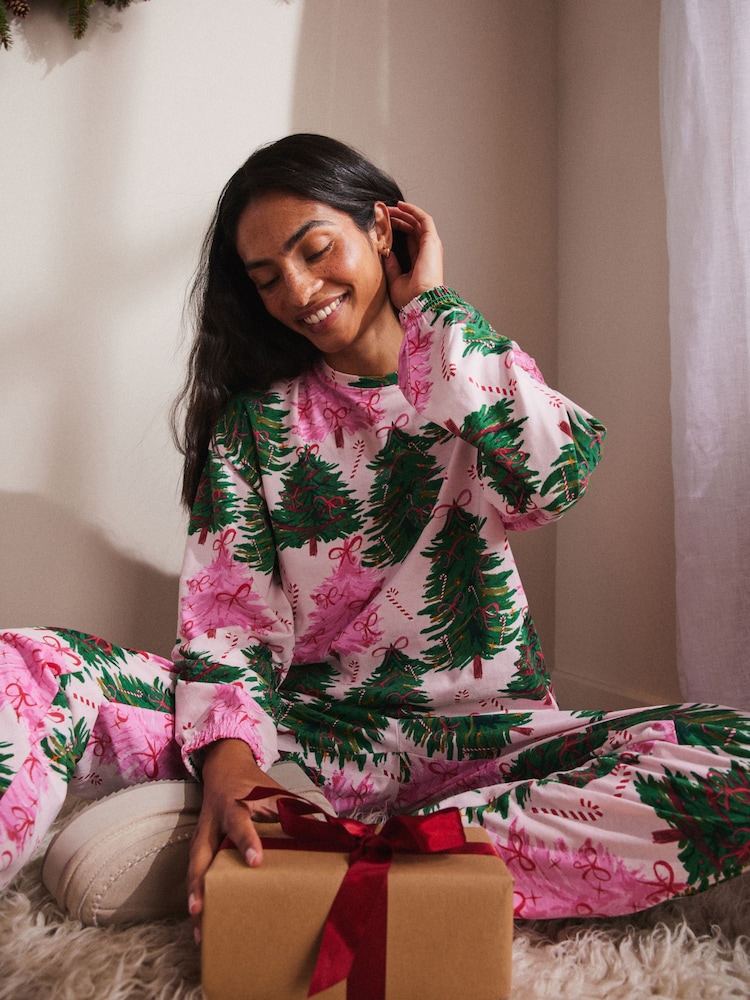 Pink Christmas Trees 100% Cotton Long Sleeve Pyjamas - Image 1 of 8