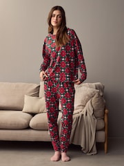 Red Snowflake 100% Cotton Christmas Long Sleeve Pyjamas - Image 2 of 9