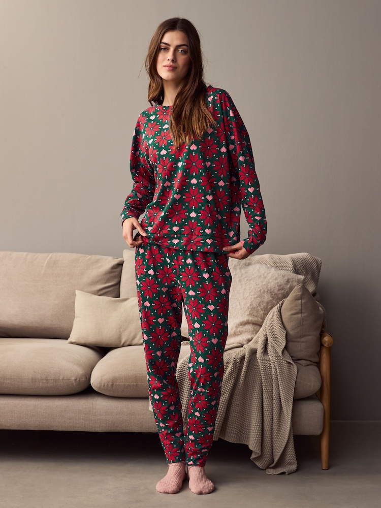 Red Snowflake 100% Cotton Christmas Long Sleeve Pyjamas - Image 2 of 9